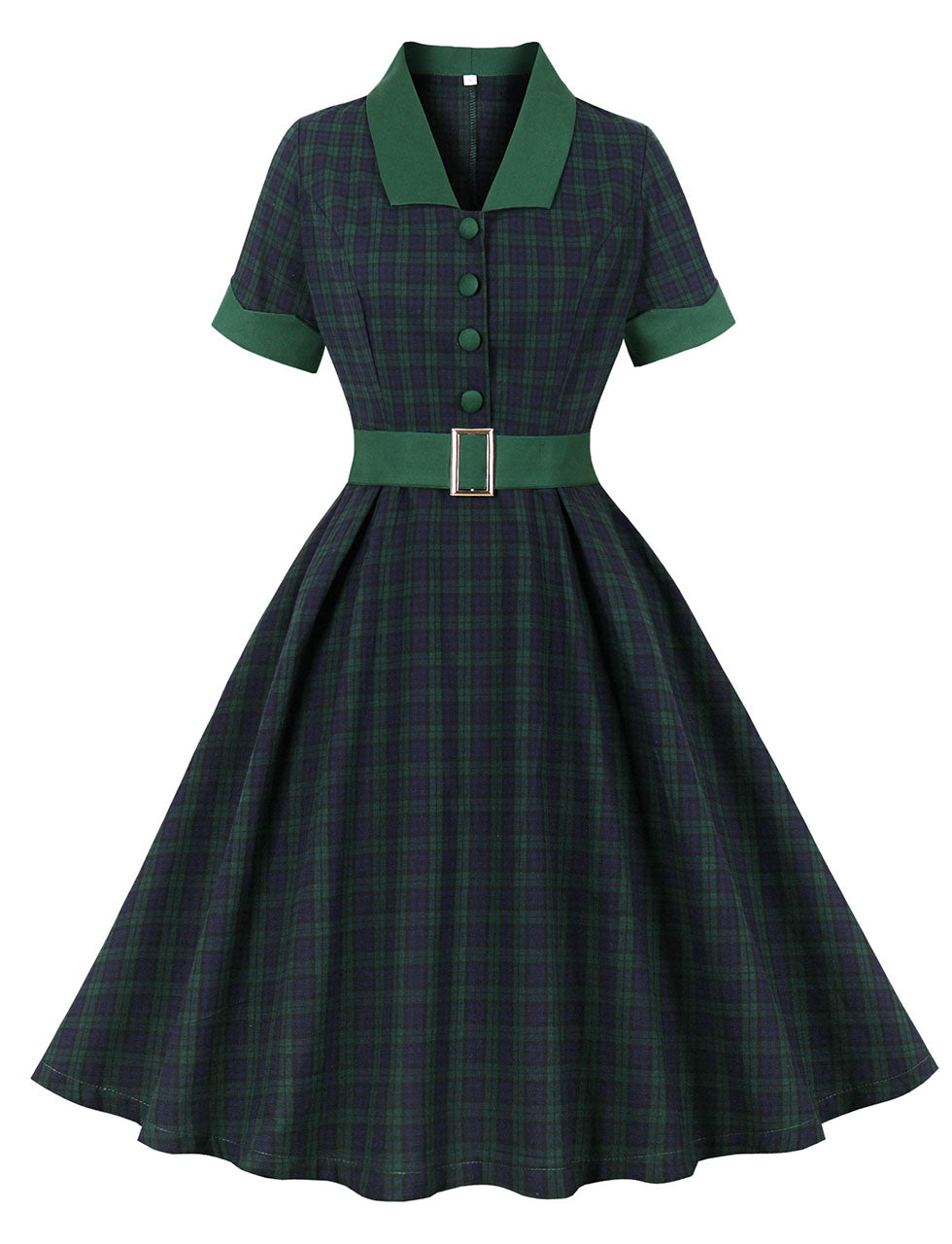 white christmas dresses Christmas Green Plaid 1950S Cotton Vintage Dress With Belt – Jolly Vintage