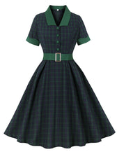 Load image into Gallery viewer, Christmas Green Plaid 1950S Cotton Vintage Dress With Belt