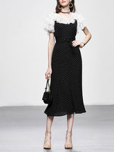 Load image into Gallery viewer, Black Polka Dots Collaret Ruffles Sleeve Mermaid Vintage Dress
