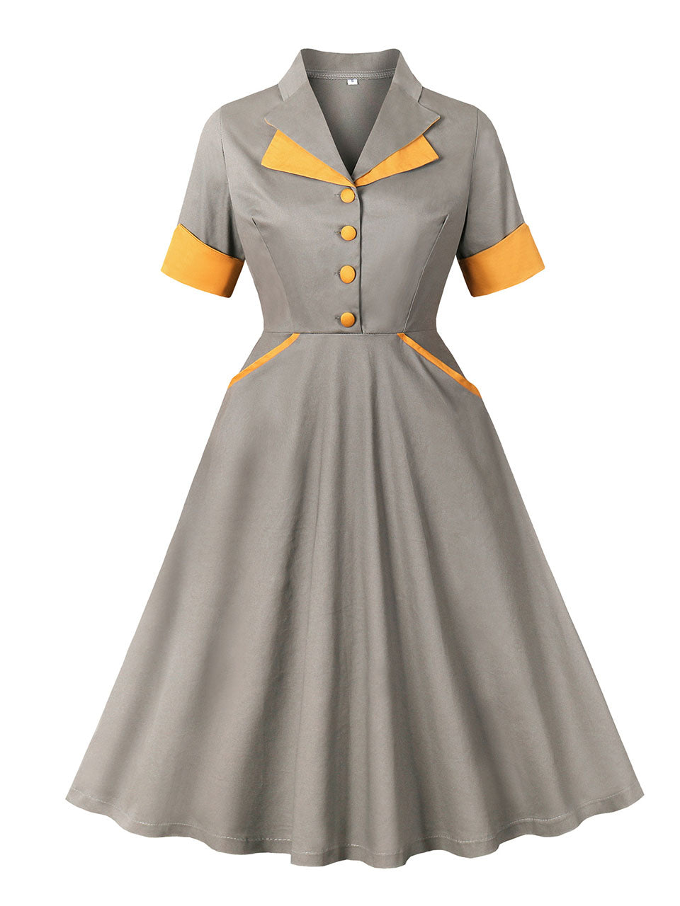 1950S Grey Turndown Collar Short Sleeve Vintage Dress – Jolly Vintage