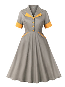 1950S Grey Turndown Collar Short Sleeve Vintage Dress Jolly Vintage 1950S Grey Turndown Collar Short Sleeve Vintage Dress Jolly Vintage