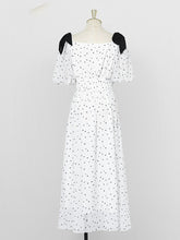 Load image into Gallery viewer, White Sweet Heart Print Square Neck Bow Chiffon 1950S Dress