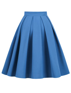 1950S Blue High Wasit Pleated Swing Vintage Skirt