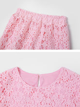 Load image into Gallery viewer, 2PS Sweet Pink Crew Neck Lace Mermaid Skirt Suit With Pearl Belt