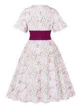 Load image into Gallery viewer, White V Neck Print 1950s Vintage Swing Dress