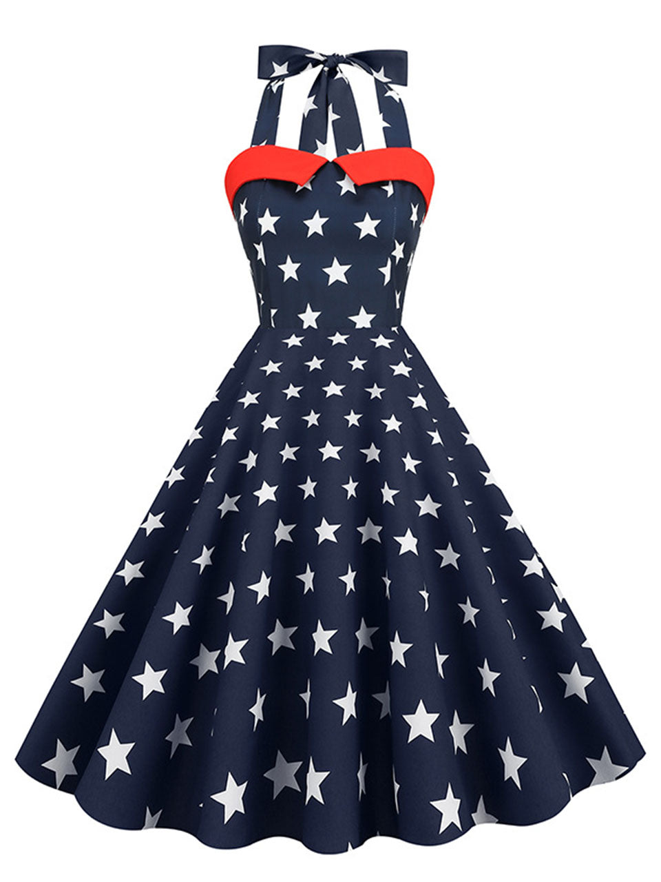 American Flag Stars Stripes Halter 1950S Vintage Dress, Navy / M American Flag Stars Stripes Halter 1950S Vintage Dress, Navy / M