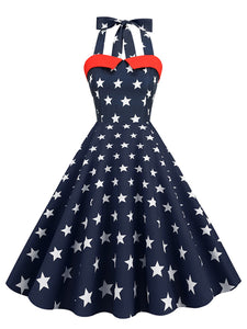 American Flag Stars Stripes Halter 1950S Vintage Dress