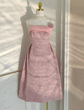 Load image into Gallery viewer, Pink Camellia Flower Spaghetti Strap Tweed Party Dress