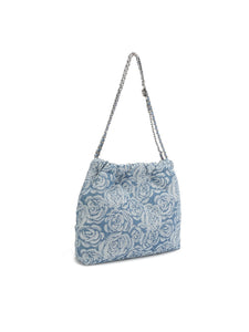 1950S Sweet Denim Rose Chain Bucket Bag Vintage Handbag