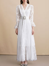 Load image into Gallery viewer, White V Neck Long Sleeve Classic 1950S Vintage Lace Dress