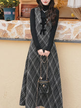 Load image into Gallery viewer, 2PS Black Bowknot Retro Plaid Suspender Dress with Black Sweater