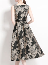 Load image into Gallery viewer, Black Luxury Flower Print Sleeveless High Waist Swing Vintage Dress With Pockets