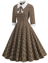 Load image into Gallery viewer, Big BowKnot Brown Plaid 3/4 Sleeve 1950S Vintage Dress Inspired By Mrs. Maisel
