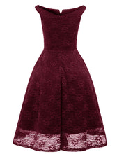 Load image into Gallery viewer, Solid Color Lace Cap Sleeve 50s Party Swing Dress