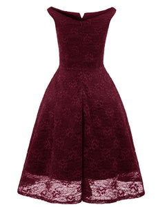 Solid Color Lace Cap Sleeve 50s Party Swing Dress