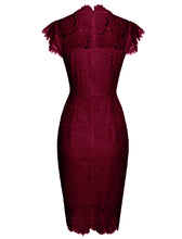 Load image into Gallery viewer, Solid Color Lace High Collar 1960S Bodycon Dress