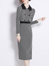 Load image into Gallery viewer, Black and White Houndstooth Peter Pan Collar Vintage Bodycon Dress