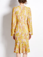 Load image into Gallery viewer, Grey Crew Neck Puff Sleeves Floral Print Bodycon Dress