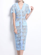 Load image into Gallery viewer, White Lace V Neck Short Sleeve Bodycon Dress