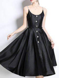 Pink Luxury Diamond Strap Satin Prom Dress With Pockets