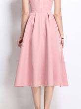 Load image into Gallery viewer, Pink Satin U Neck Sleeveless Bow 1950S Vintage Sweet Party Dress