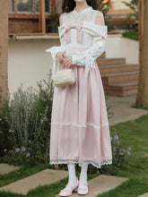 Load image into Gallery viewer, Sweetheart Pink Cold Shoulder Lace Long Sleeve Vintage Dress