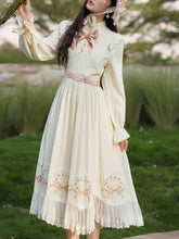 Load image into Gallery viewer, White Edwardian High Neck Lace Embroidered Vintage Dress