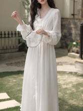Load image into Gallery viewer, White Lace V-Neck Hooded Boho Bridal Gown Wedding Vintage Dress