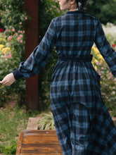 Load image into Gallery viewer, Dark Blue Plaid Ruffle 1950S Vintage Woolen Coat Swing Retro Dress