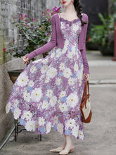 Load image into Gallery viewer, Purple Floral Embroidered Lace Maxi Dress Prom Dress With Cardigan