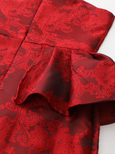 Load image into Gallery viewer, Red Jacquard One Shoulder Ruffle Bodycon Dress