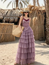 Load image into Gallery viewer, Purple Bohemian Polka Dots Camisole Top and Maxi Skirt Set