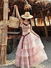 Load image into Gallery viewer, Pink Bohemian Polka Dots Camisole Top and Maxi Skirt Set