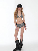 Load image into Gallery viewer, Black and White Crochet Navycore Striped Triangle Bikini Two Piece Swimwear