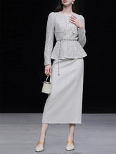 Load image into Gallery viewer, 2PS Grey Long Sleeve Coat With Swing Skirt Suit