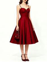 Load image into Gallery viewer, Women's Red Satin A-Line Sweetheart Neckline Spaghetti Strap Prom &amp; Cocktail Party Dress