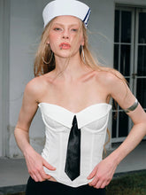 Load image into Gallery viewer, Navycore Sailor Collar Corset Bikini Set with Tie Two Piece Swimsuit