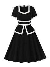 Load image into Gallery viewer, Audrey Hepburn Inspired Black with White Trim Vintage Dress