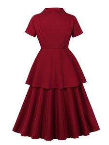 1950s Women's Wine Red Peplum Top with Full Circle Skirt Set