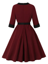Load image into Gallery viewer, Wine Red Vintage Dress with Sweetheart Neckline and 3/4 Sleeves