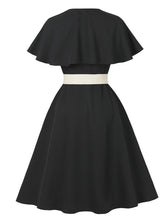 Load image into Gallery viewer, Audrey Hepburn Inspired Black Vintage Dress Elegant V-Neck Flounced Cape Cocktail Gown