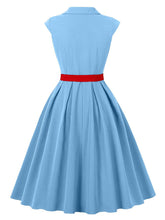 Load image into Gallery viewer, Audrey Hepburn Style Vintage Baby Blue 1950s Cotton Shirt Dress with Pockets