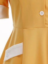 Load image into Gallery viewer, 1950s Vintage Notch Lapel Short Sleeve Polka Dot Swing Dress