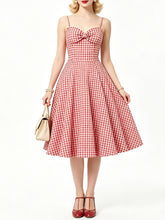 Load image into Gallery viewer, Vintage Blue Plaid Dorothy Dress, 1950s Sweetheart Neckline Retro Picnic A-Line Swing Dress