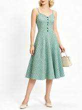 Load image into Gallery viewer, 1950s Green Gingham Button Front Spaghetti Strap Swing Summer Picnic Dress
