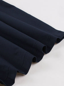 Vintage Double-Breasted Navy Gingham Collar Shirt Dress
