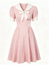 Load image into Gallery viewer, Pink Vertical Stripe Sailor Collar Vintage Dress