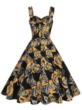 Load image into Gallery viewer, Orange 1950S Halloween Rose Printed V Neck Vintage Dress