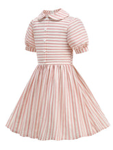 Load image into Gallery viewer, Vintage 1950s Little Girls Pink Stripe Dress with Peter Pan Collar