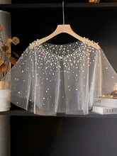 Load image into Gallery viewer, Elegant Pearl Bridal Capelet Sheer Tulle Wedding Shawl